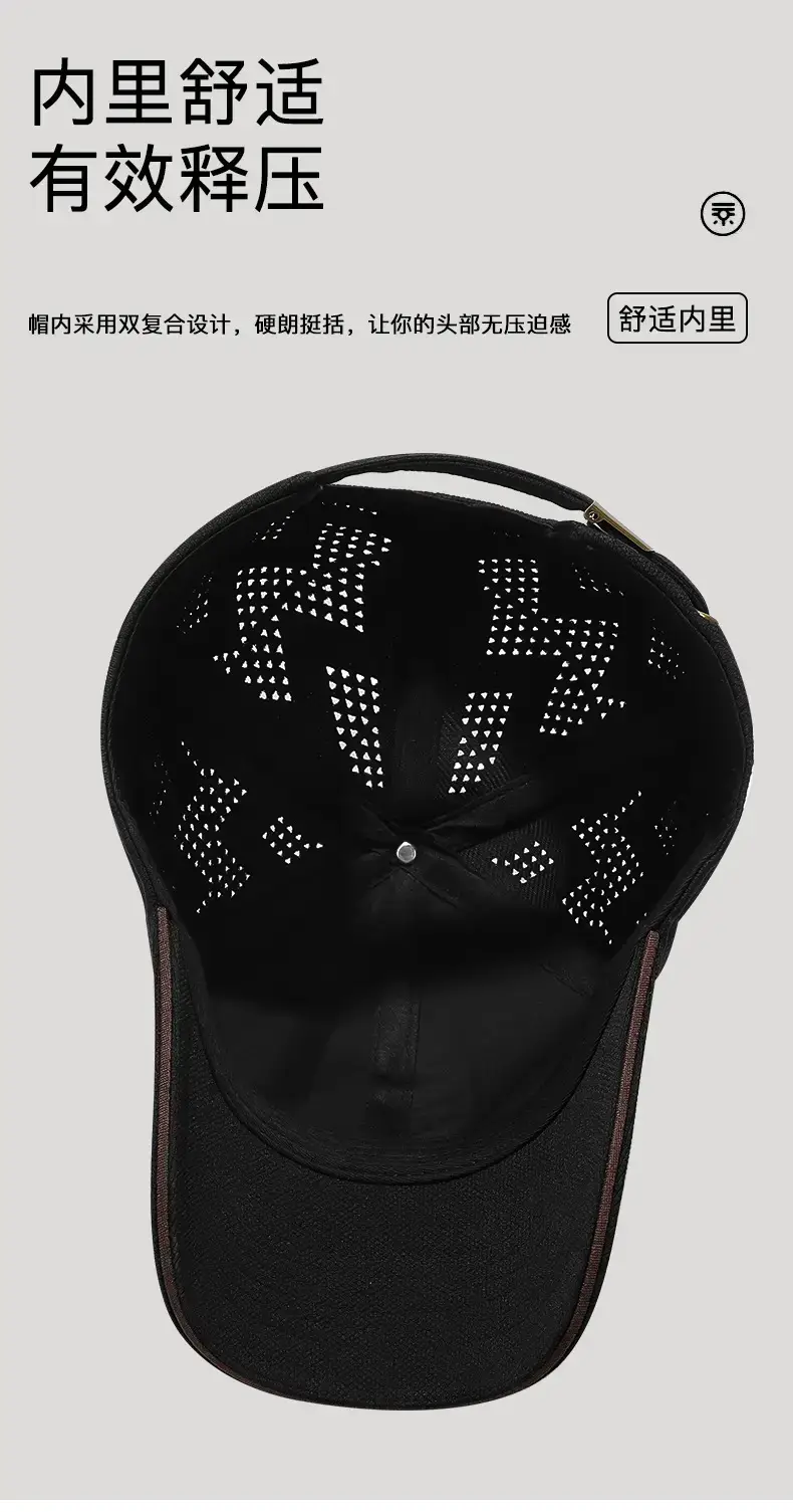 Seiko Baseball Cap Black Hard Top Perforated Sun Hat — feature 10