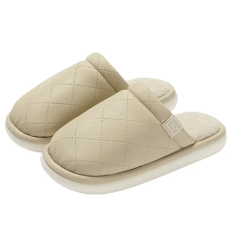 Home Cotton Slippers for Women, Winter Pu Waterproof Indoor Household Slippers for Men, Large Size Warm Plush Cotton Slippers for Men, Wholesale - Image 12