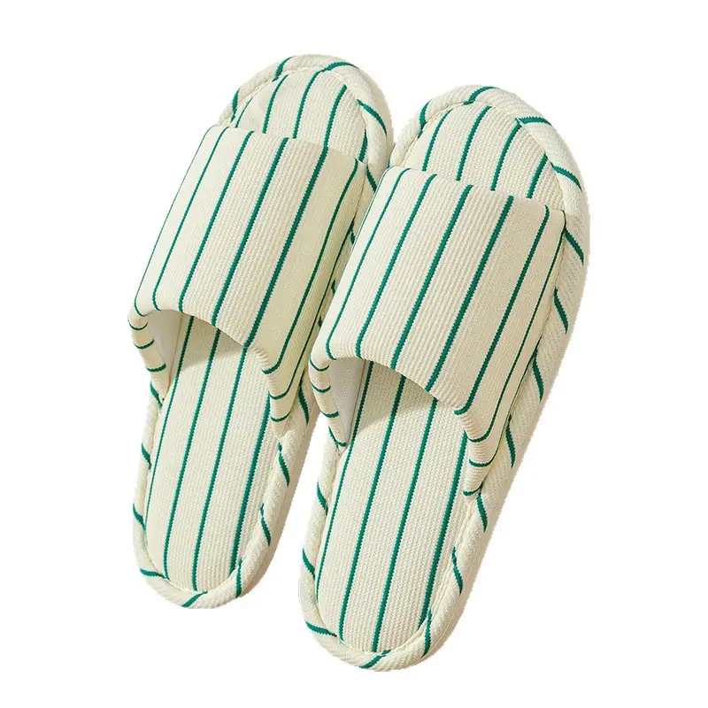 Linen 2025 Stripesd New Slippers Summer and Autum All Year Round Thick-Soled Indoor Home Warm Cotton Slippers Wholesale - Image 8