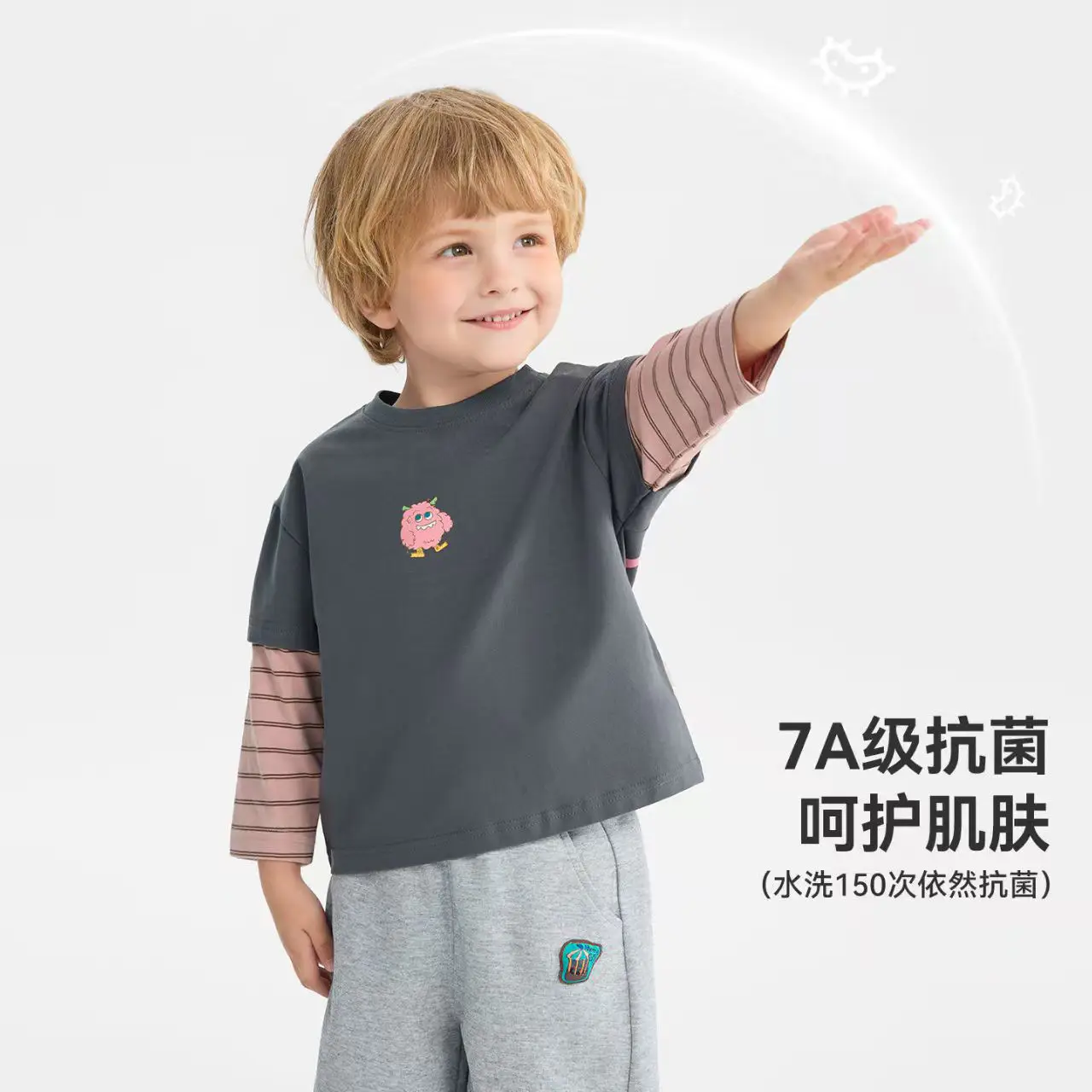 Boys Fake Two-Piece Long Sleeve T-Shirt Cartoon Pink — feature 11