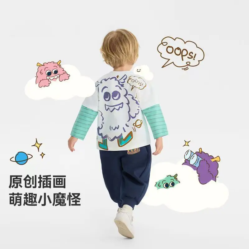 Boys Fake Two-Piece Long Sleeve T-Shirt Cartoon Pink — feature 4