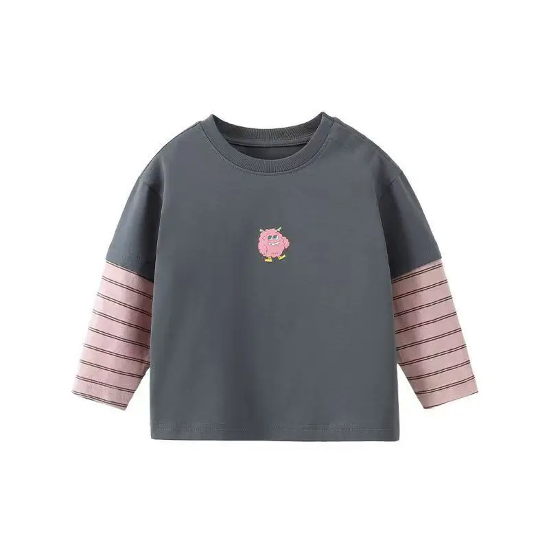 Boys Fake Two-Piece Long Sleeve T-Shirt Cartoon Pink — feature 9