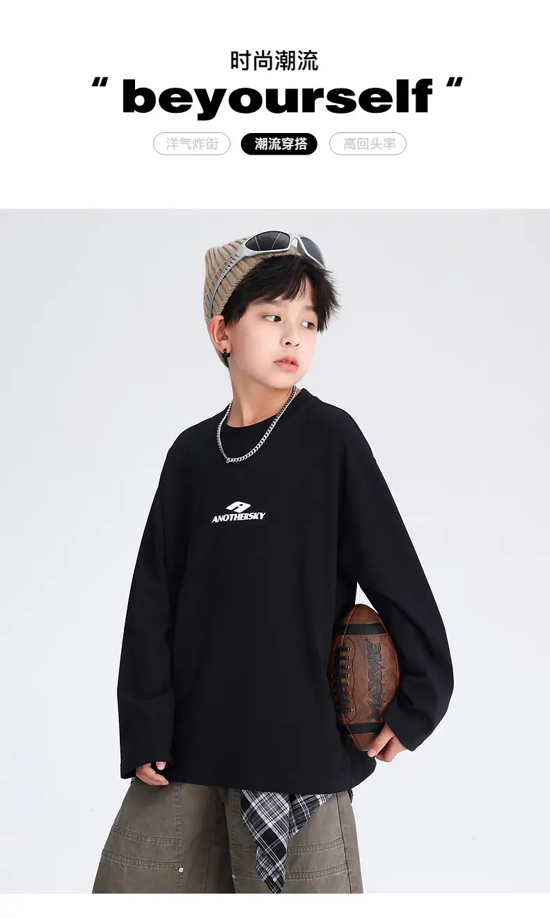 Boys Cotton Long Sleeve T-Shirt Black 2026 — feature 1