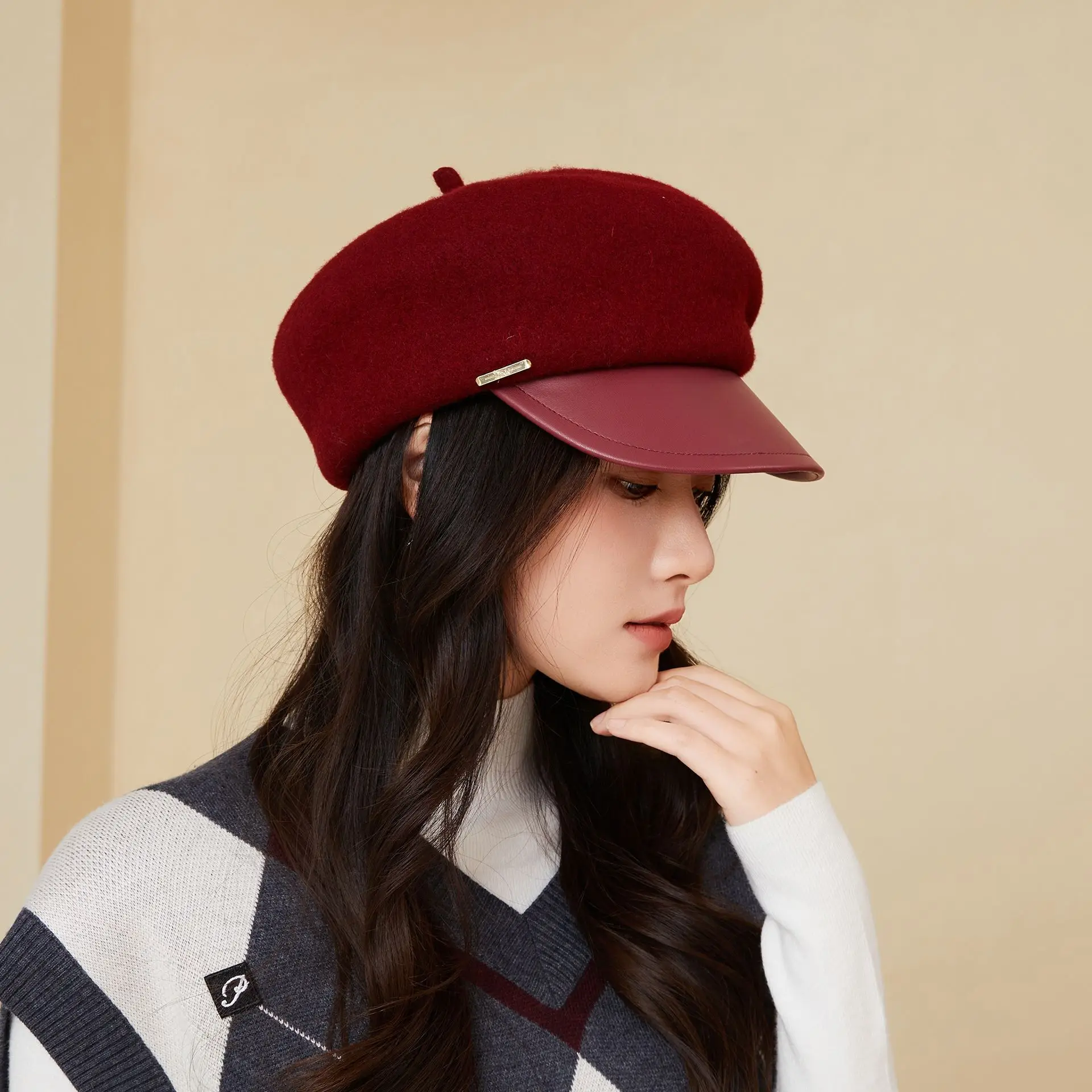 Women Wool Peaked Cap British Style Winter Warm Beret - Image 5