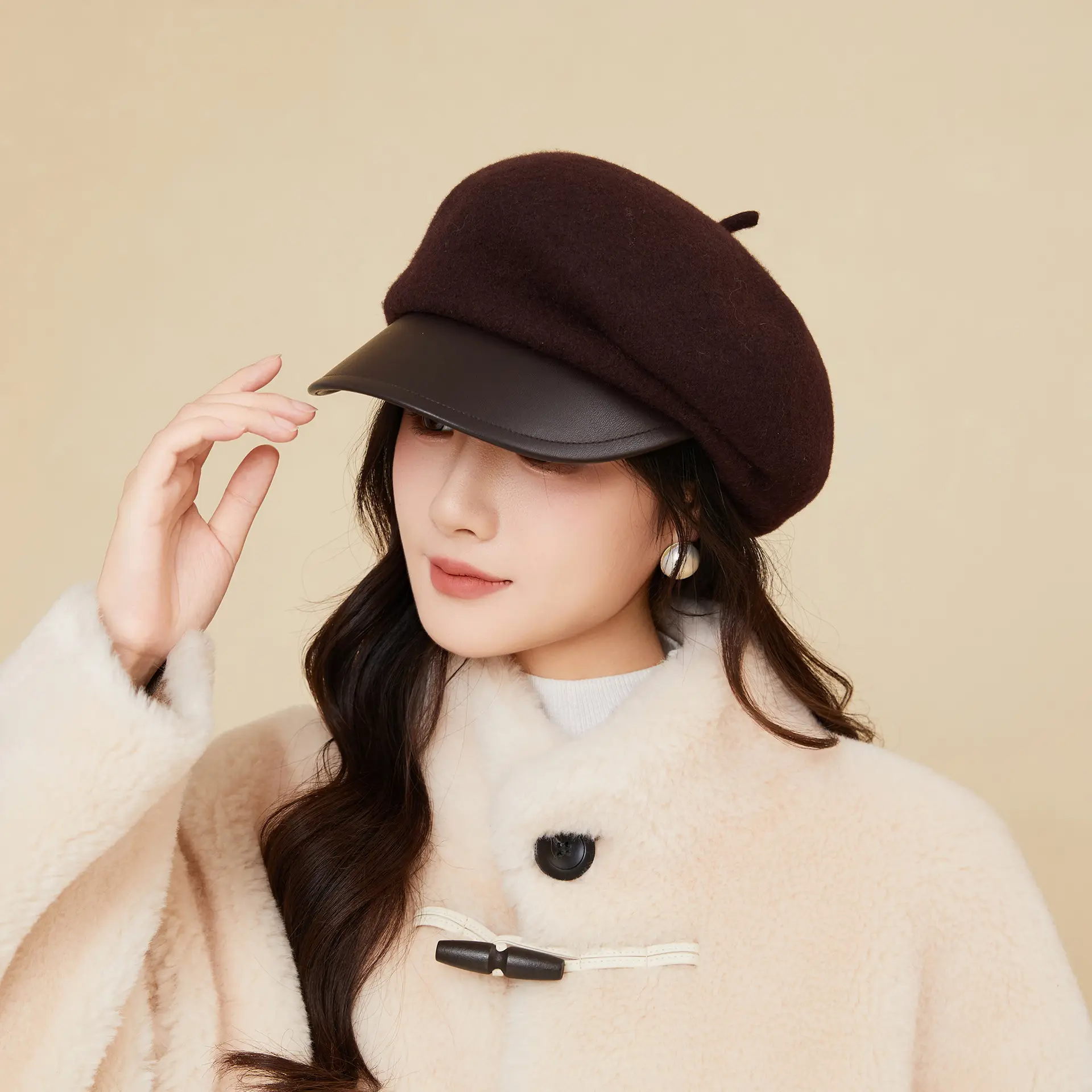Women Wool Peaked Cap British Style Winter Warm Beret - Image 7