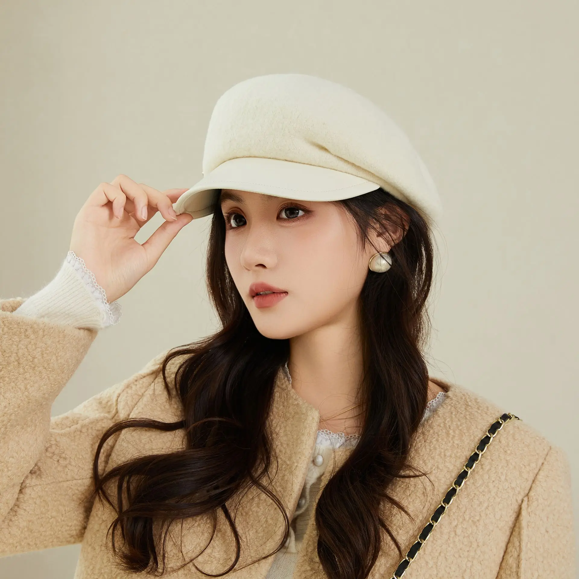 Women Wool Peaked Cap British Style Winter Warm Beret - Image 8