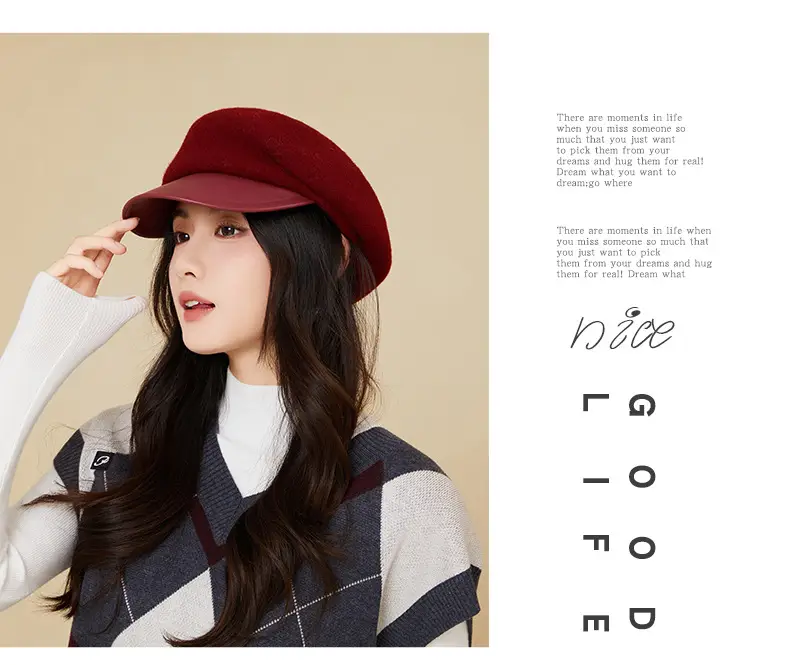 Women Wool Peaked Cap British Style Winter Warm Beret — feature 15