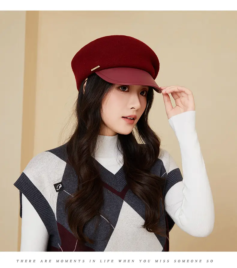 Women Wool Peaked Cap British Style Winter Warm Beret — feature 16