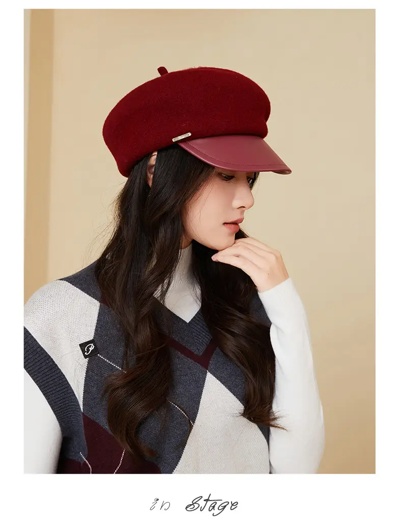 Women Wool Peaked Cap British Style Winter Warm Beret — feature 17
