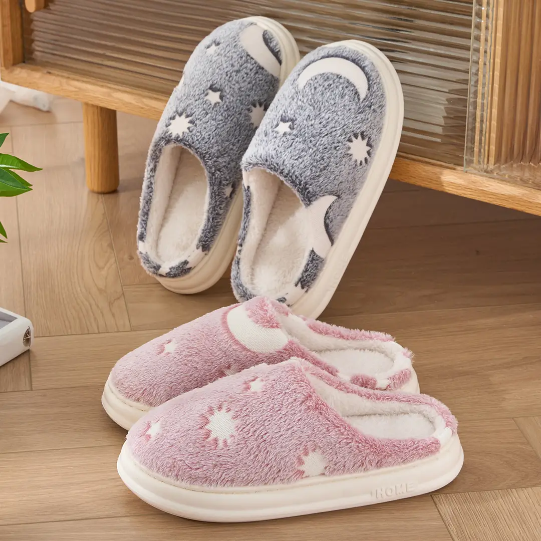 Starry Sky Cotton Slippers for Women, Autumn and Winter Indoor Home, Thick-Soled Non-Slip Fleece-Lined, Warm and Lint-Free Cotton Slippers for Men - Image 3