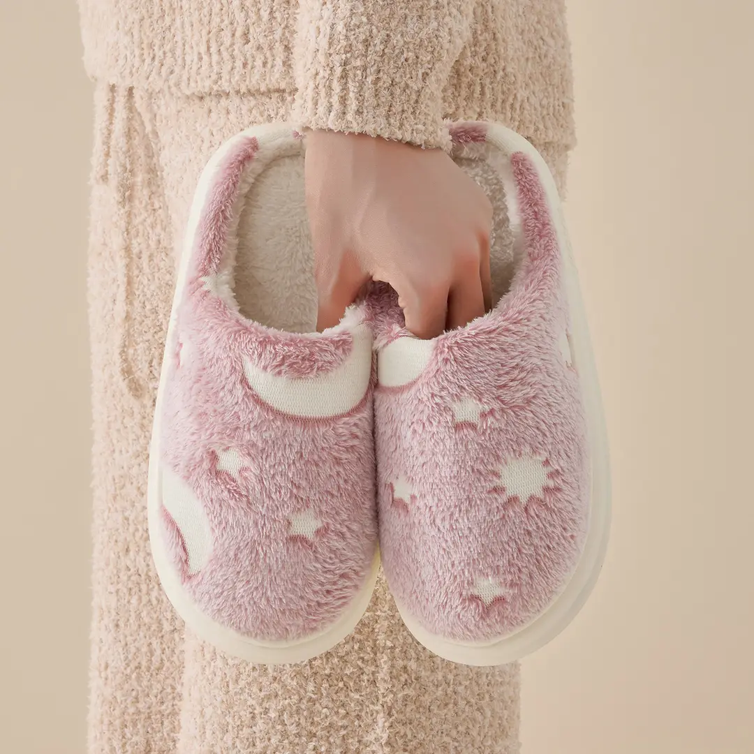 Starry Sky Cotton Slippers for Women, Autumn and Winter Indoor Home, Thick-Soled Non-Slip Fleece-Lined, Warm and Lint-Free Cotton Slippers for Men - Image 5