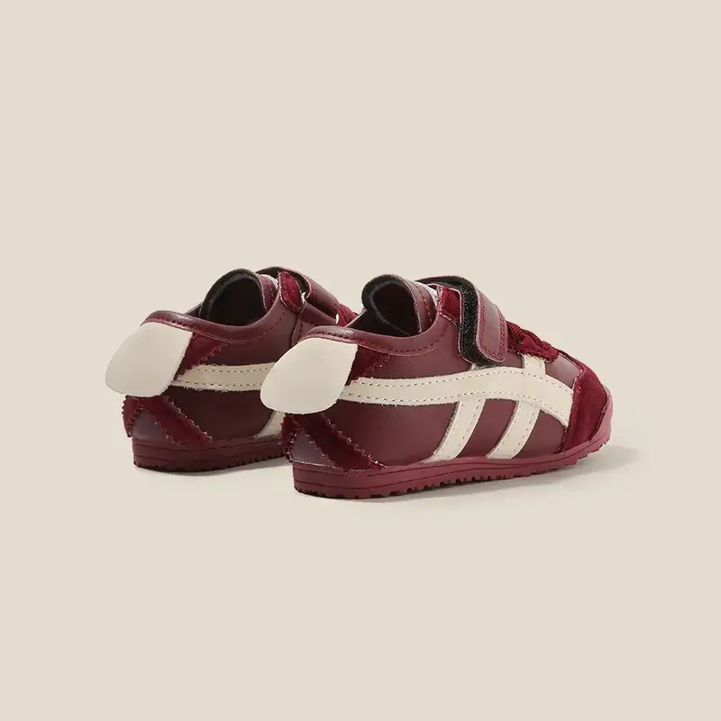 Maroon Velvet Toddler Shoes with Velcro Fasteners