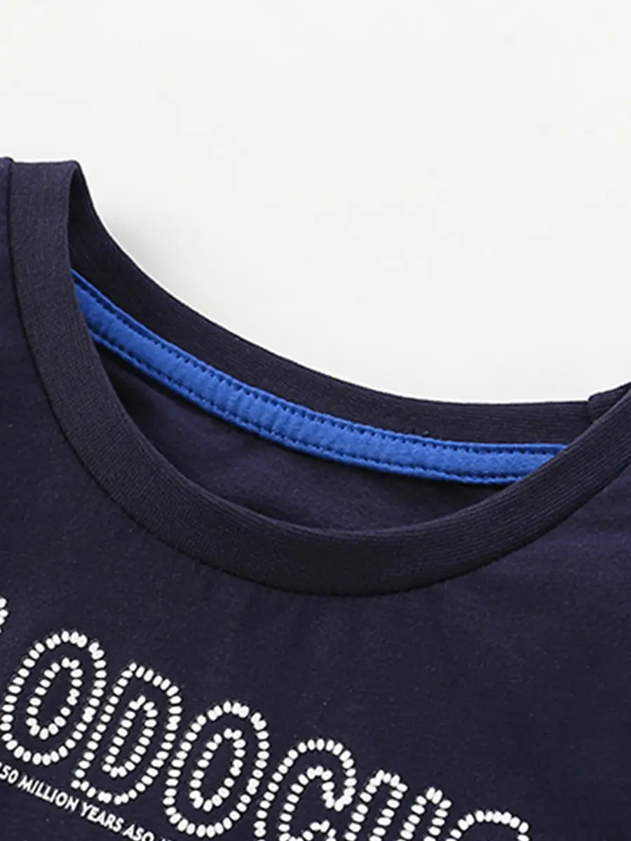 Kids Dinosaur Print Long Sleeve T-Shirt Navy Blue - Image 3