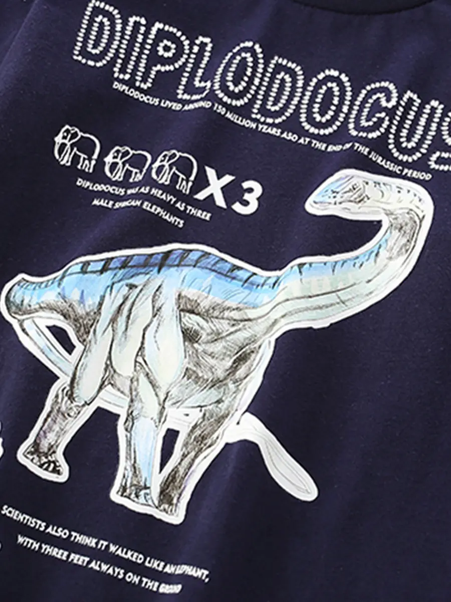 Kids Dinosaur Print Long Sleeve T-Shirt Navy Blue - Image 4
