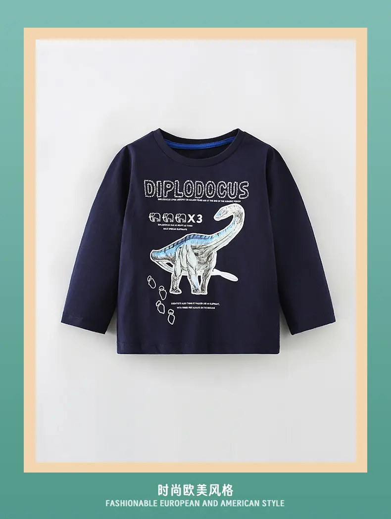 Kids Dinosaur Print Long Sleeve T-Shirt Navy Blue — feature 2