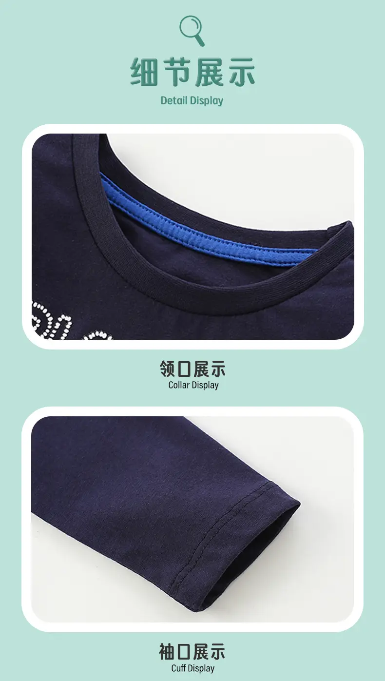 Kids Dinosaur Print Long Sleeve T-Shirt Navy Blue — feature 7