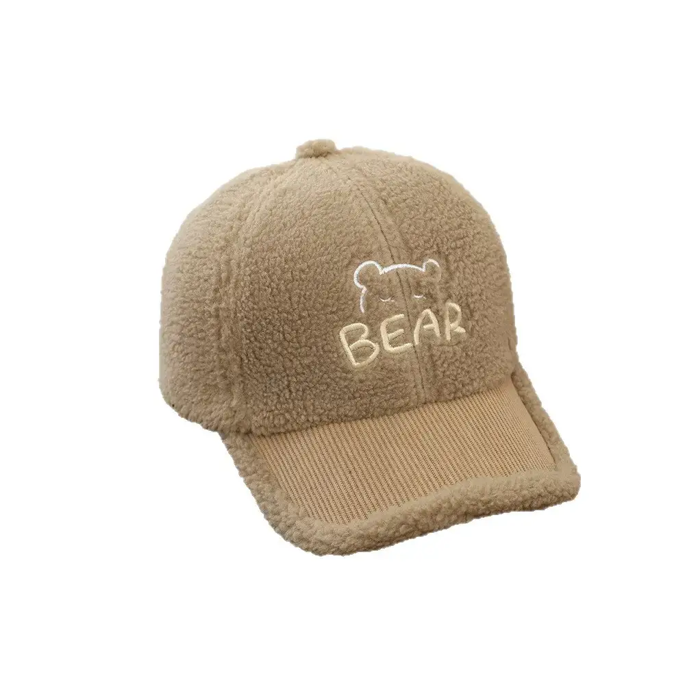 Baby Embroidered Bear Brim Cap Beige Wool - Image 9