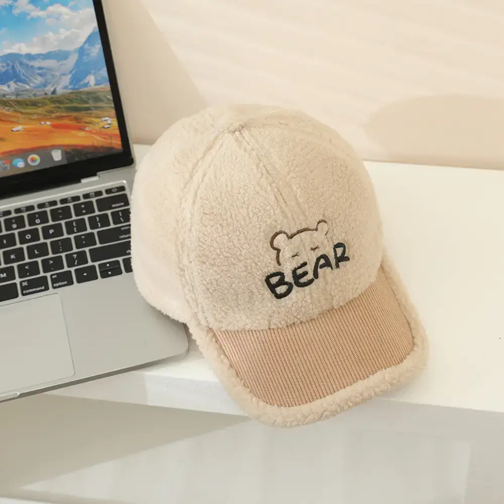 Baby Embroidered Bear Brim Cap Beige Wool — feature 10