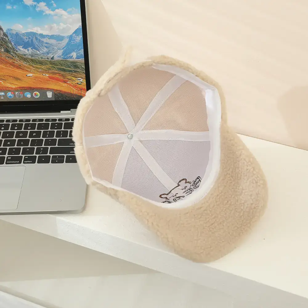 Baby Embroidered Bear Brim Cap Beige Wool — feature 11