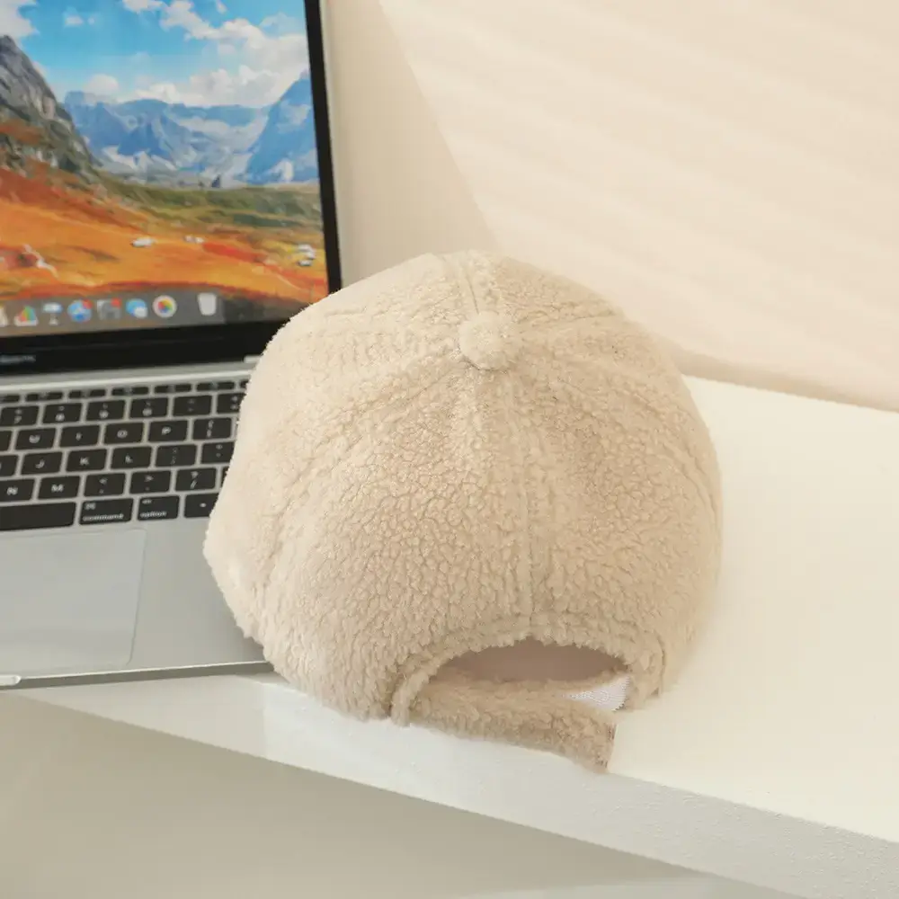 Baby Embroidered Bear Brim Cap Beige Wool — feature 12
