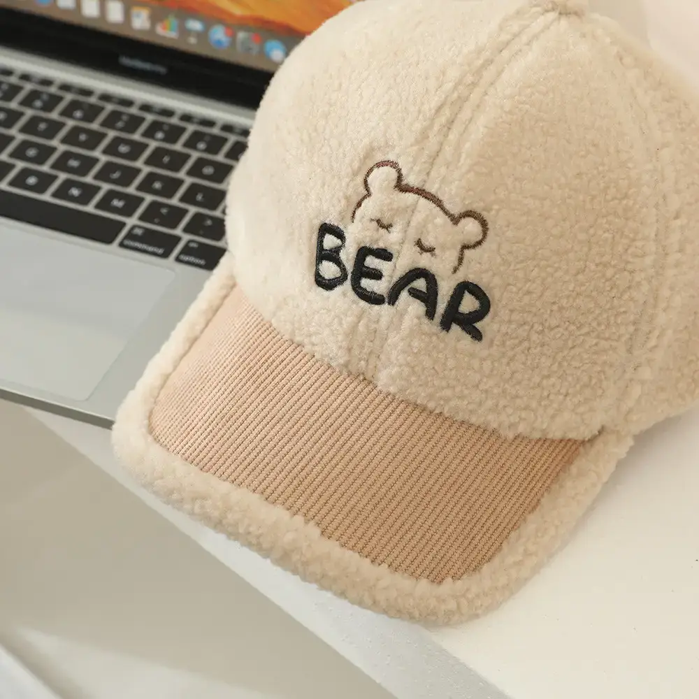 Baby Embroidered Bear Brim Cap Beige Wool — feature 13