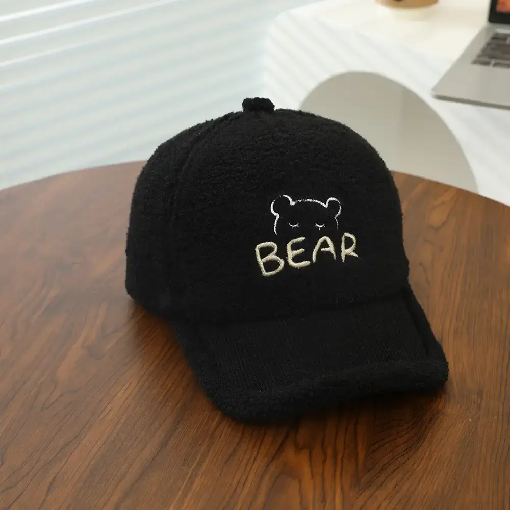 Baby Embroidered Bear Brim Cap Beige Wool — feature 2
