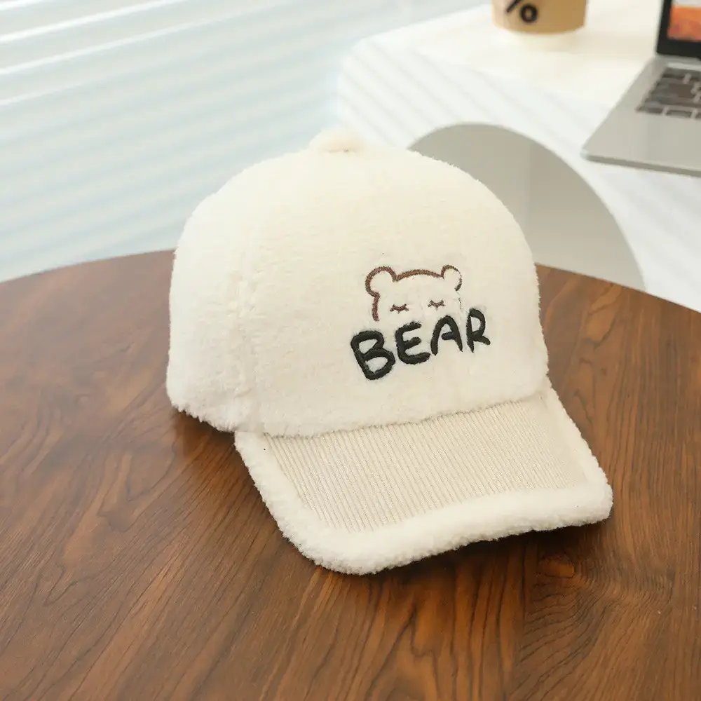 Baby Embroidered Bear Brim Cap Beige Wool — feature 4