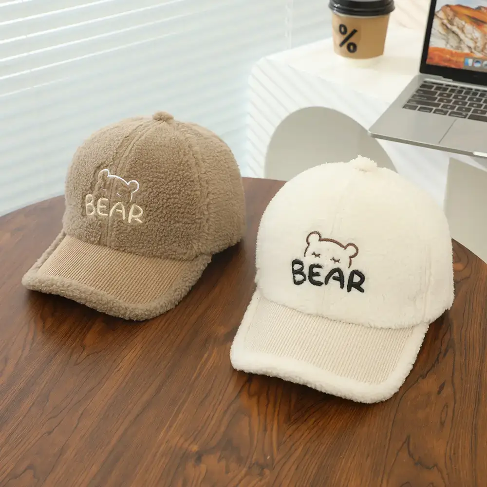 Baby Embroidered Bear Brim Cap Beige Wool — feature 5