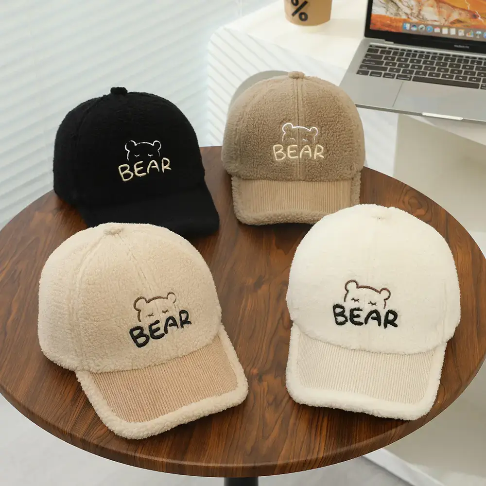 Baby Embroidered Bear Brim Cap Beige Wool — feature 7