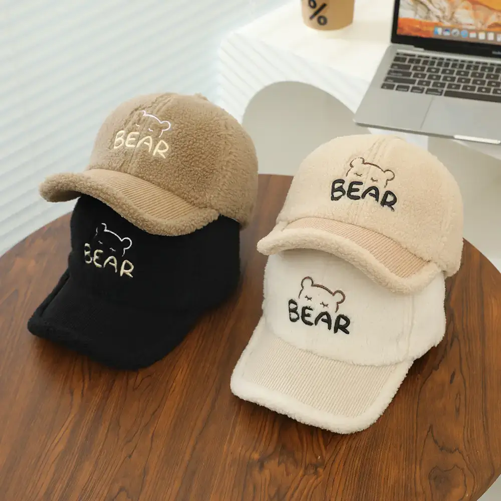Baby Embroidered Bear Brim Cap Beige Wool — feature 9