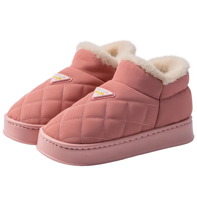 Waterproof Heel Cotton Slippers for Women 2025 New Autumn and Winter Indoor Home Fleece-Lined Thickeneded Warm Anti-Slip Cotton Slippers - Image 10