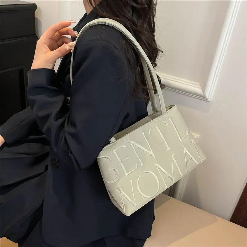 Pink Satin Letter Embroidered Shoulder Bag for Women - Image 7