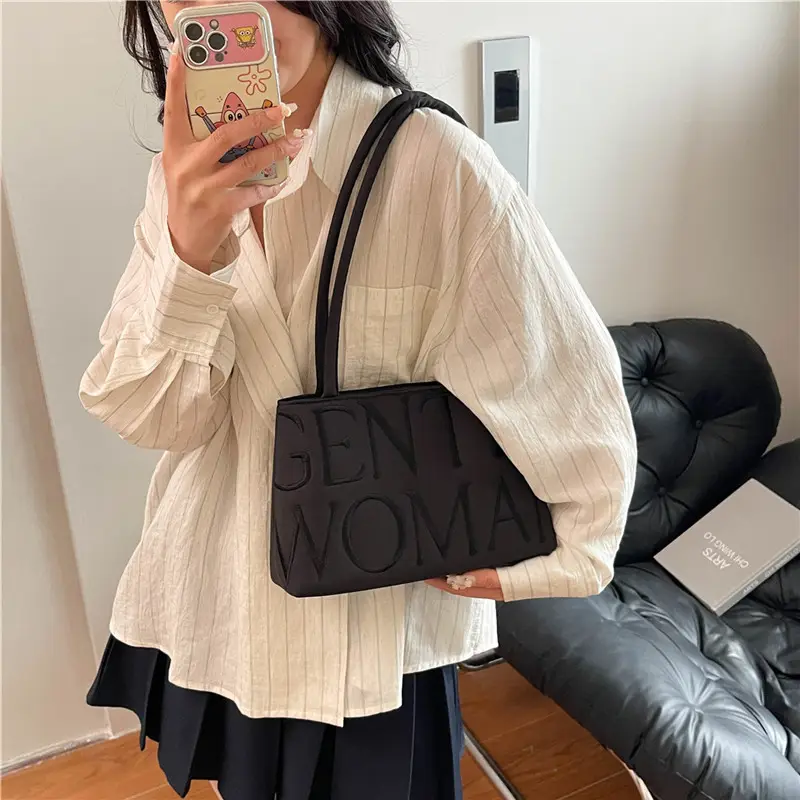 Pink Satin Letter Embroidered Shoulder Bag for Women - Image 8