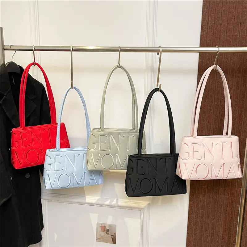Pink Satin Letter Embroidered Shoulder Bag for Women - Image 9