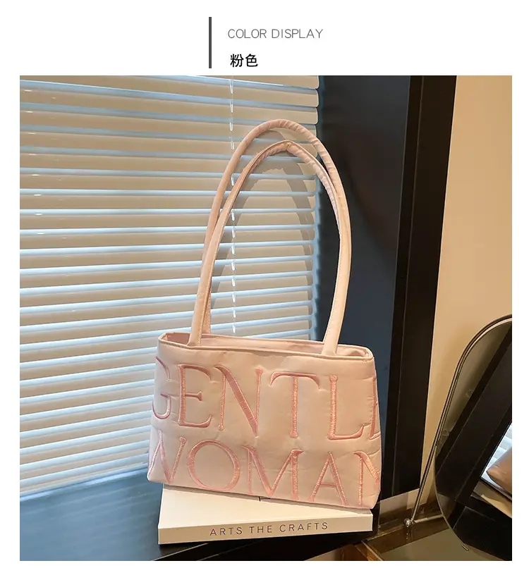 Pink Satin Letter Embroidered Shoulder Bag for Women — feature 13