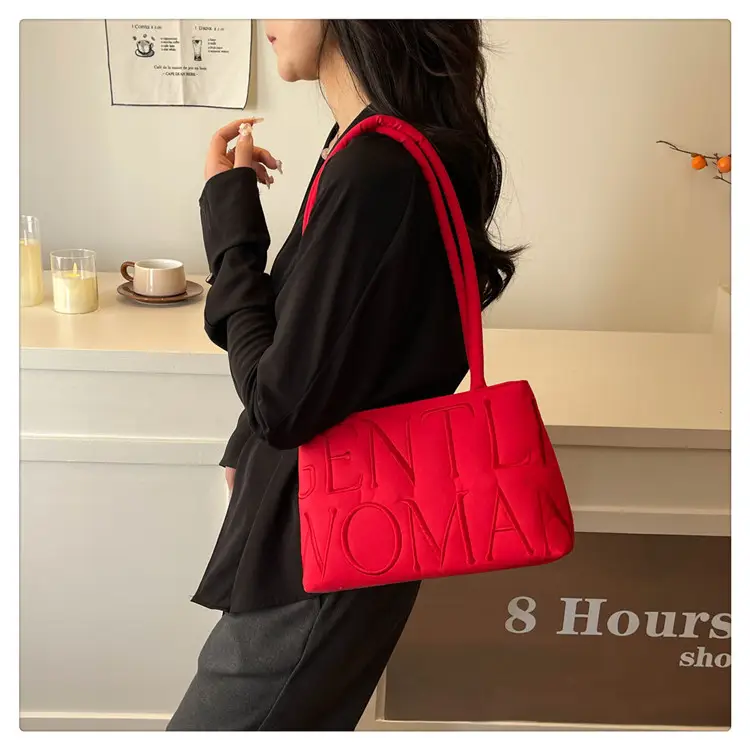 Pink Satin Letter Embroidered Shoulder Bag for Women — feature 25