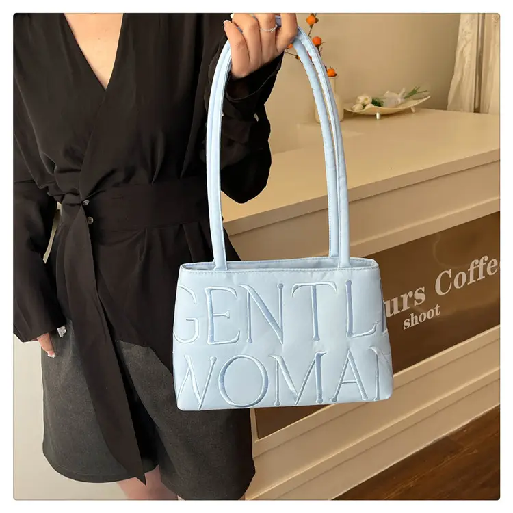 Pink Satin Letter Embroidered Shoulder Bag for Women — feature 27