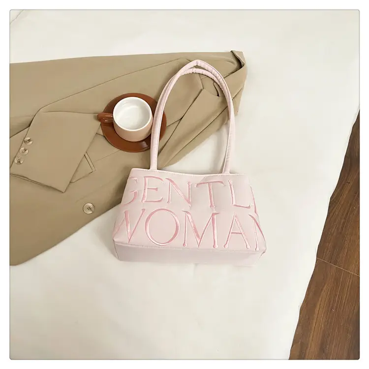 Pink Satin Letter Embroidered Shoulder Bag for Women — feature 35