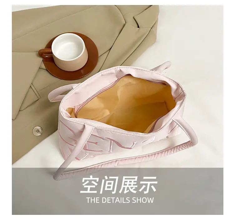 Pink Satin Letter Embroidered Shoulder Bag for Women — feature 9