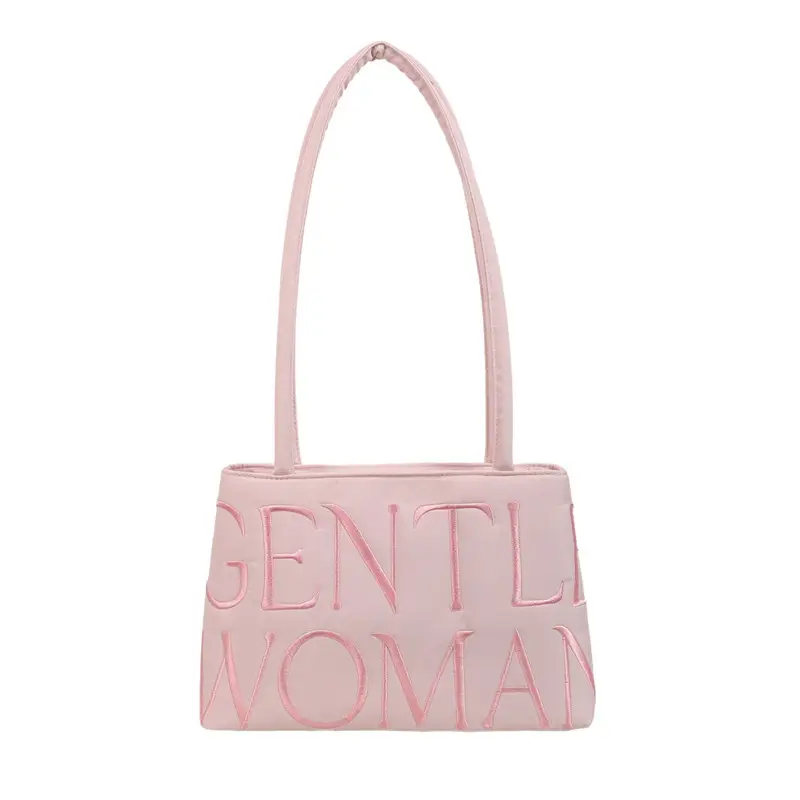 Pink Satin Letter Embroidered Shoulder Bag for Women - Image 2