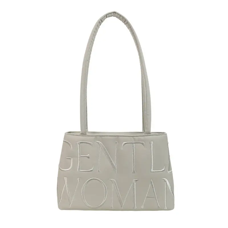 Pink Satin Letter Embroidered Shoulder Bag for Women - Image 4