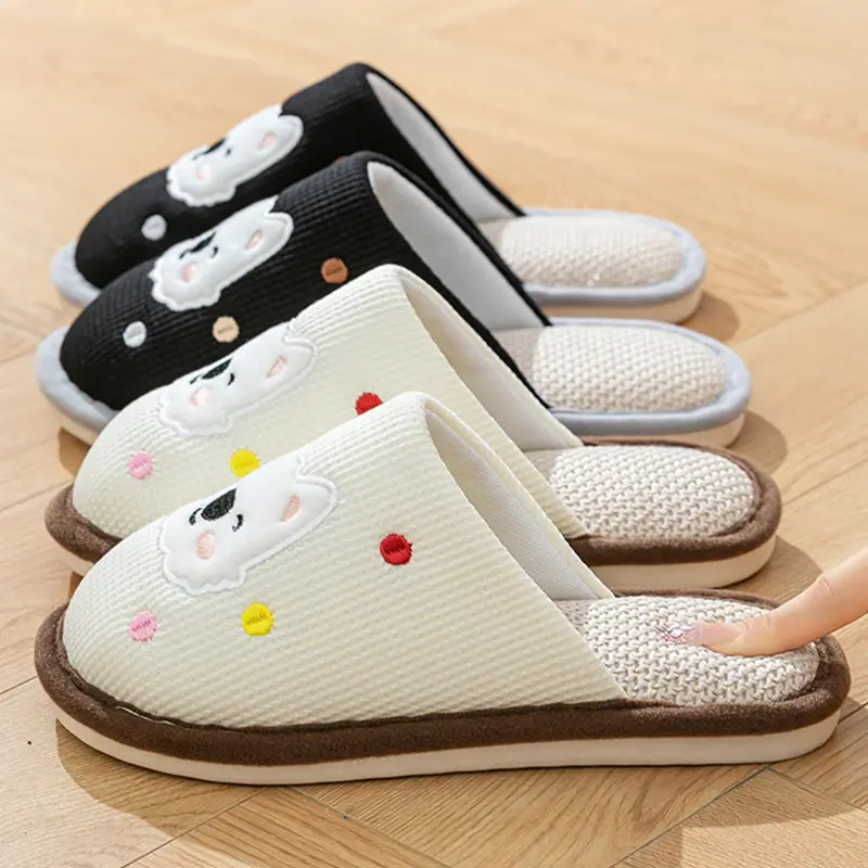 Cotton Slippers for Women, Spring, Autumn and Winter Home Use, Indoor Non-Slip Couple Home Warm Winter Cotton and Linen Slippers for Men