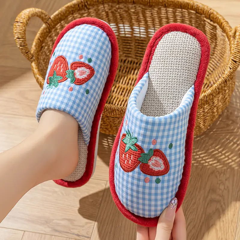 Cotton Slippers for Women, Spring, Autumn and Winter Home Use, Indoor Non-Slip Couple Home Warm Winter Cotton and Linen Slippers for Men