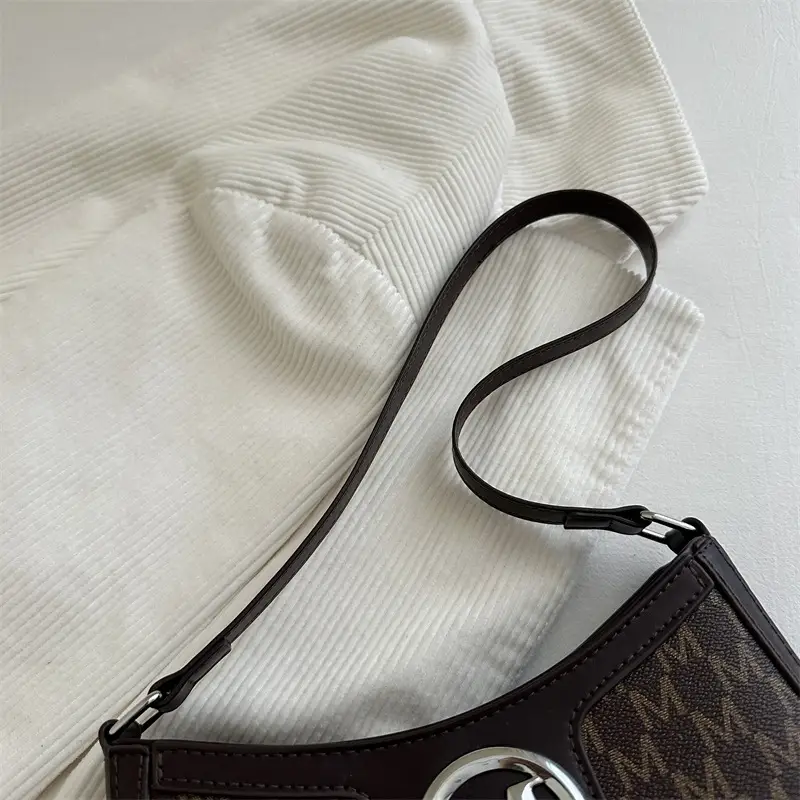 French Retro Shoulder Bag Women 2025 Letter Print Brown - Image 6