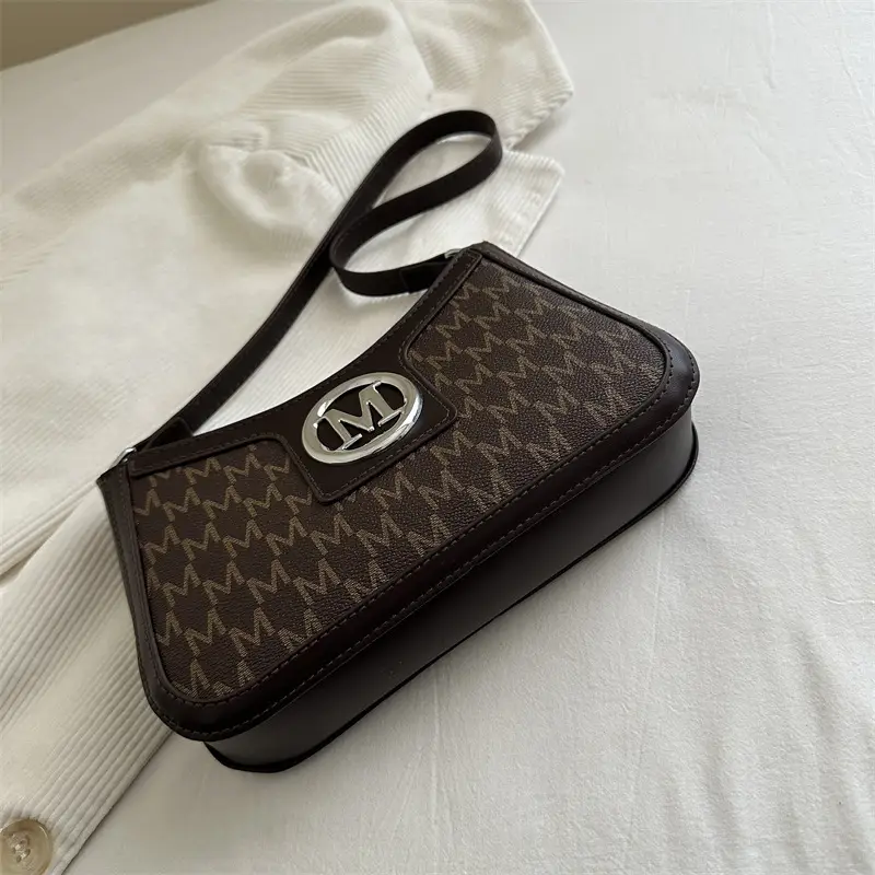 French Retro Shoulder Bag Women 2025 Letter Print Brown - Image 7