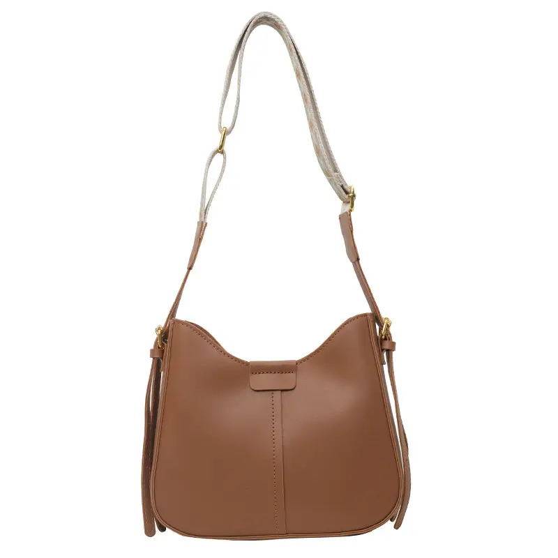 Women Crossbody Bag Brown Leather Wide Strap - Image 9
