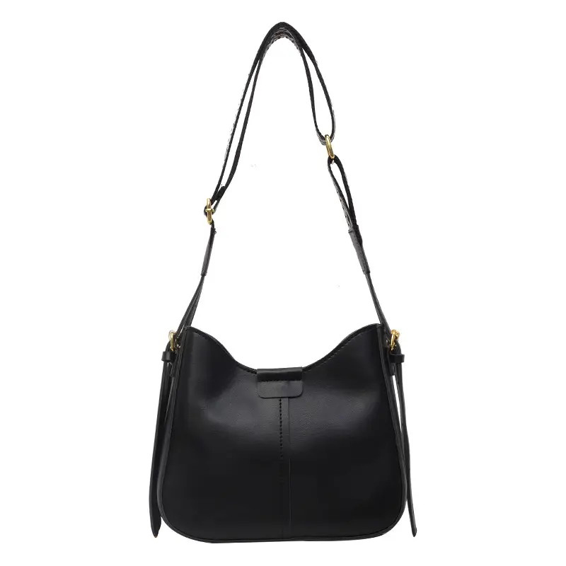 Women Crossbody Bag Brown Leather Wide Strap - Image 2