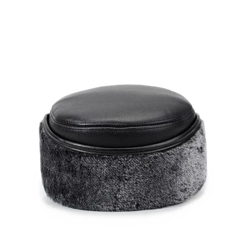 Men's Black Leather Winter Ear Protection Hat with Fleece Lining - Image 6