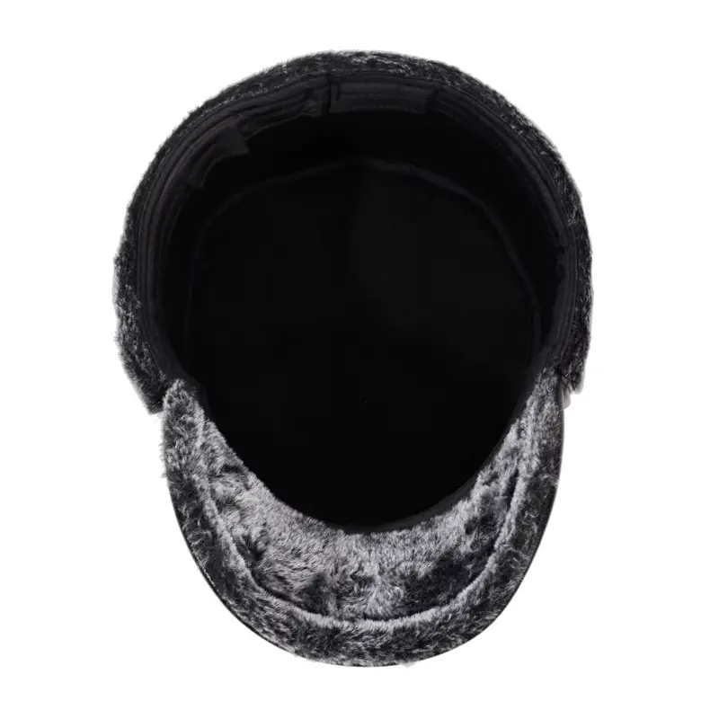 Men's Black Leather Winter Ear Protection Hat with Fleece Lining - Image 7