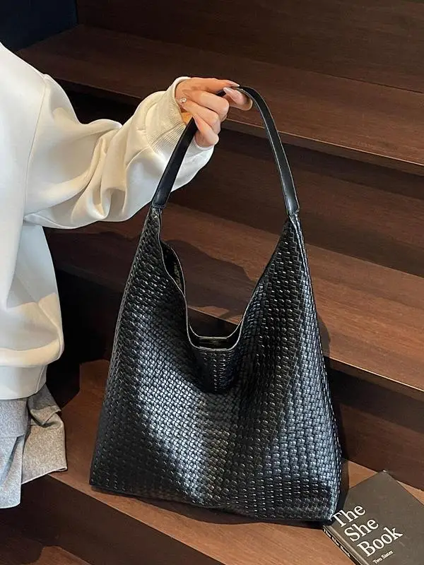 Brown Woven Shoulder Bag for Women Large Capacity - Image 7